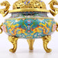 An exquisite cloisonné 'lily and dragon' pattern two-eared tripod censer with lid