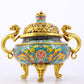 An exquisite cloisonné 'lily and dragon' pattern two-eared tripod censer with lid