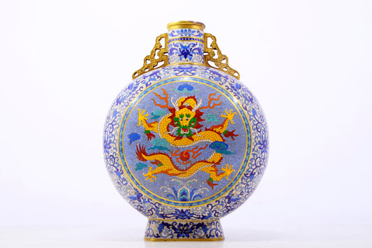 An exquisite cloisonne 'landscape and dragon' pattern amphorae