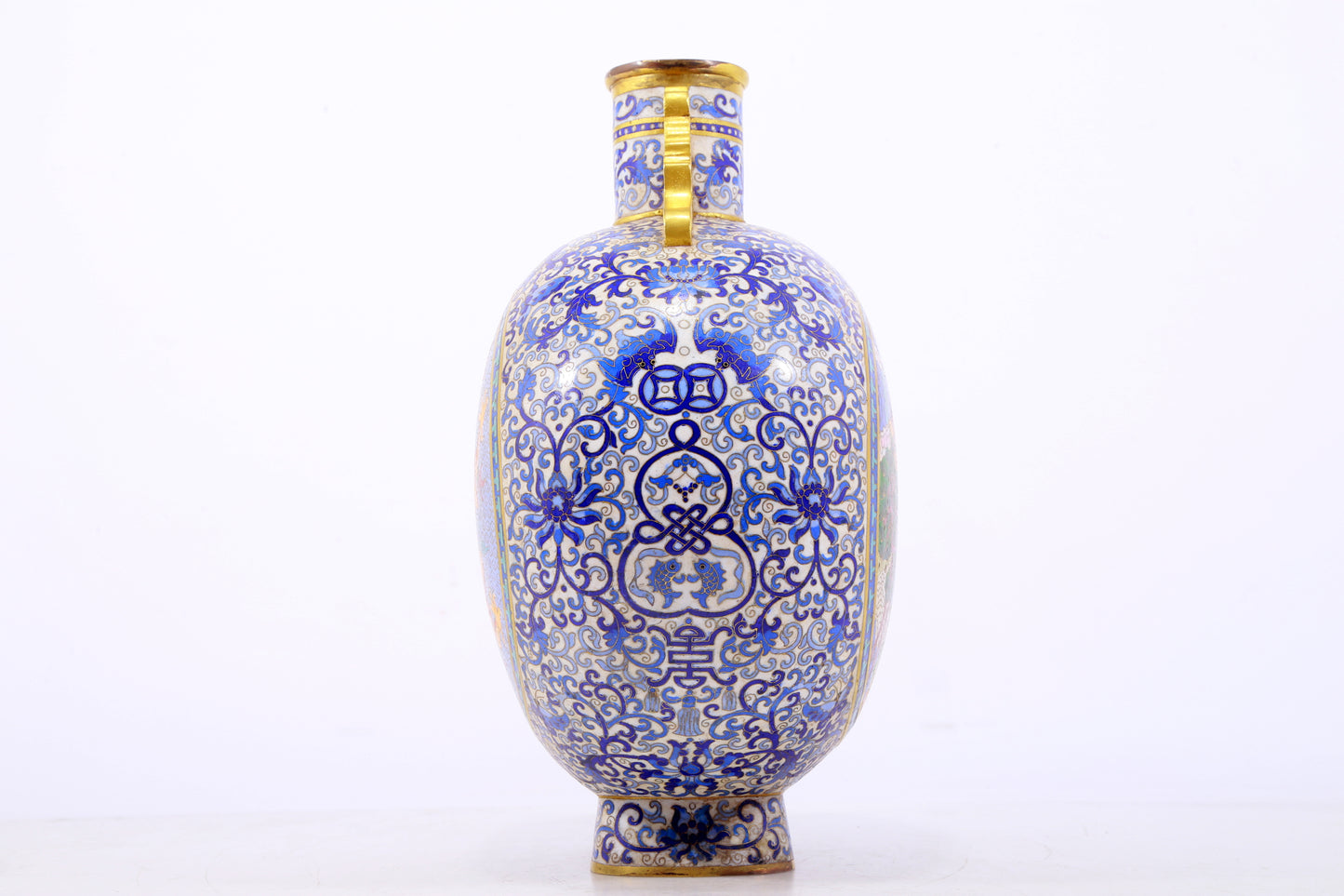 An exquisite cloisonne 'landscape and dragon' pattern amphorae