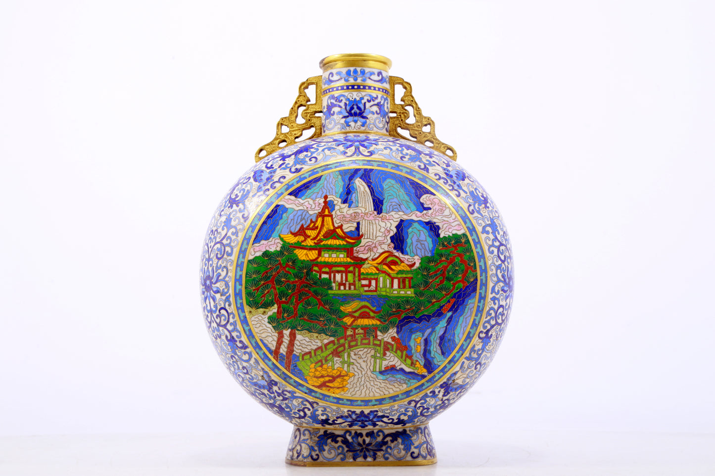 An exquisite cloisonne 'landscape and dragon' pattern amphorae