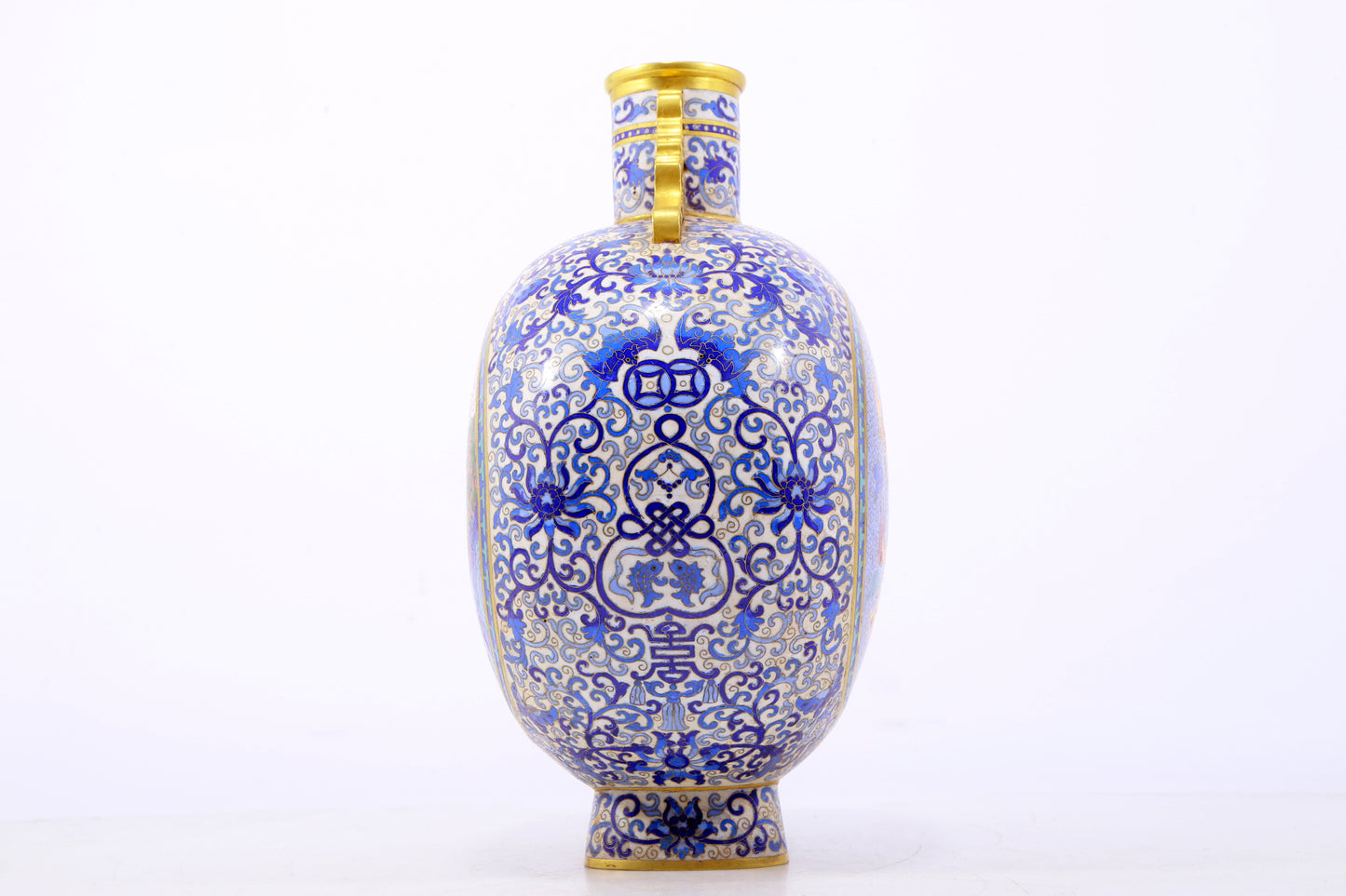 An exquisite cloisonne 'landscape and dragon' pattern amphorae