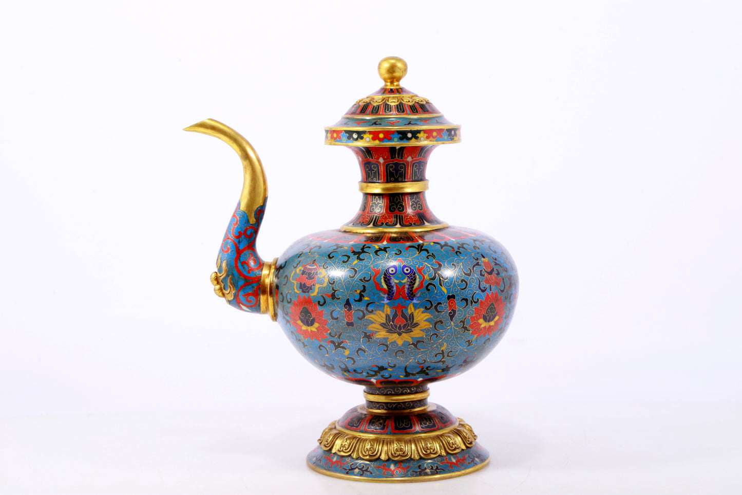 An exquisite cloisonné pot with lotus pattern