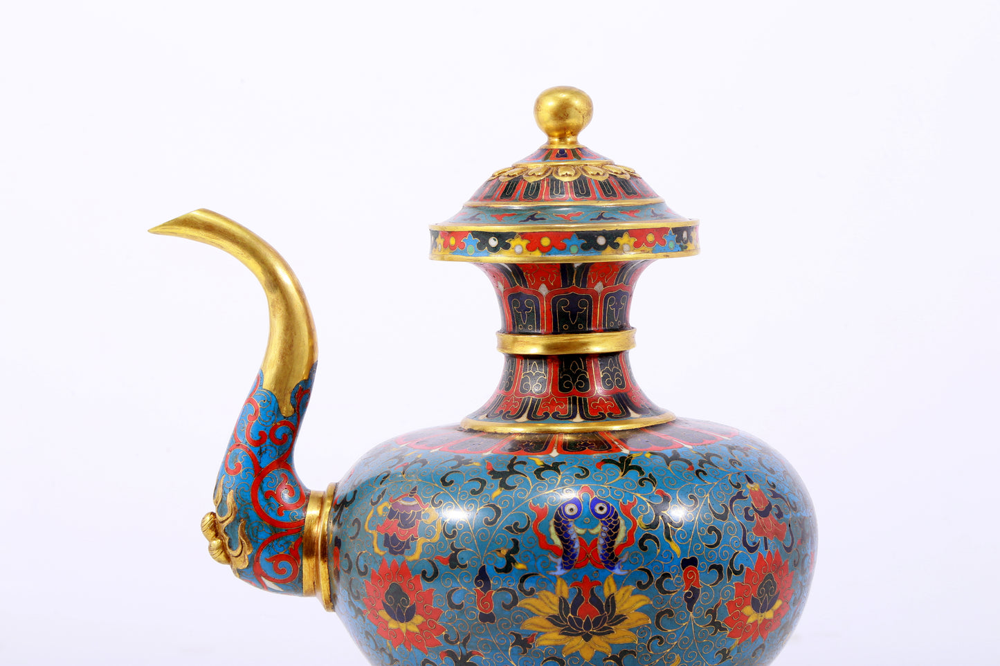 An exquisite cloisonné pot with lotus pattern