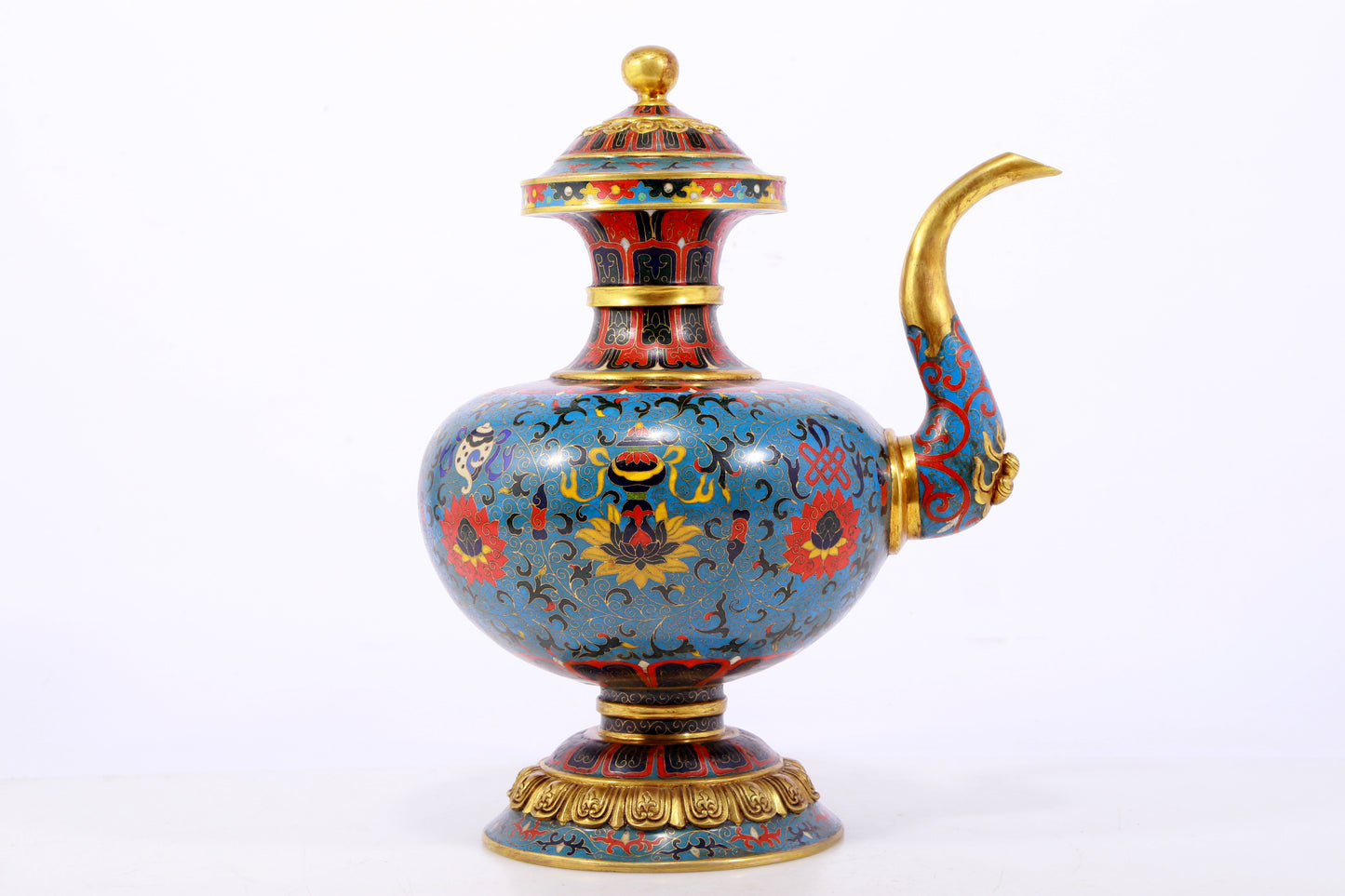 An exquisite cloisonné pot with lotus pattern