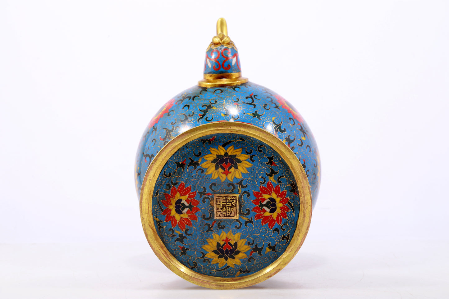 An exquisite cloisonné pot with lotus pattern