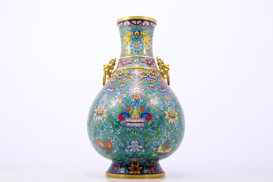 A perfect cloisonne lotus pattern amphora