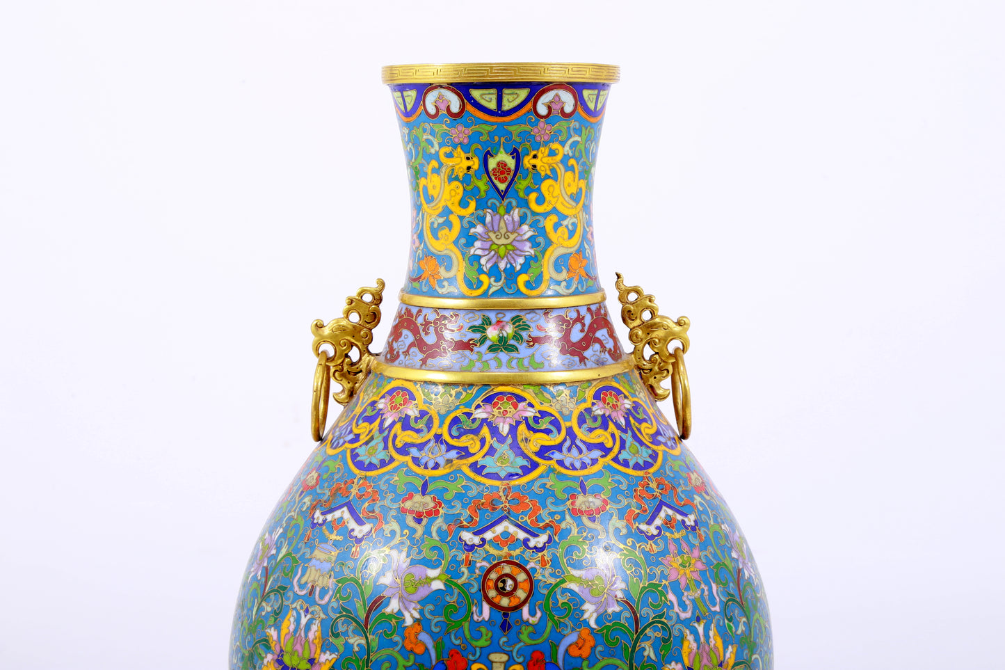 A perfect cloisonne lotus pattern amphora