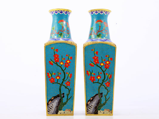 A pair of exquisite cloisonne 'butterfly flower' vases