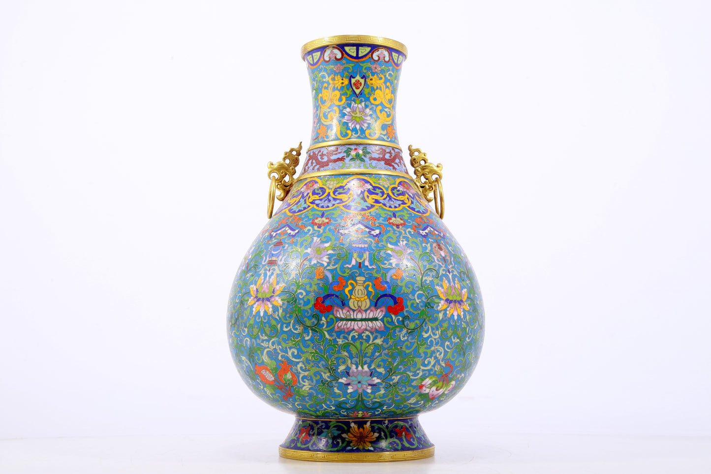 A perfect cloisonne lotus pattern amphora