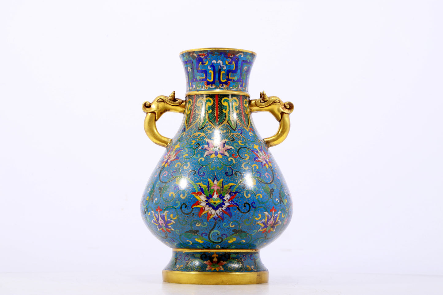 A perfect cloisonne lotus pattern amphora