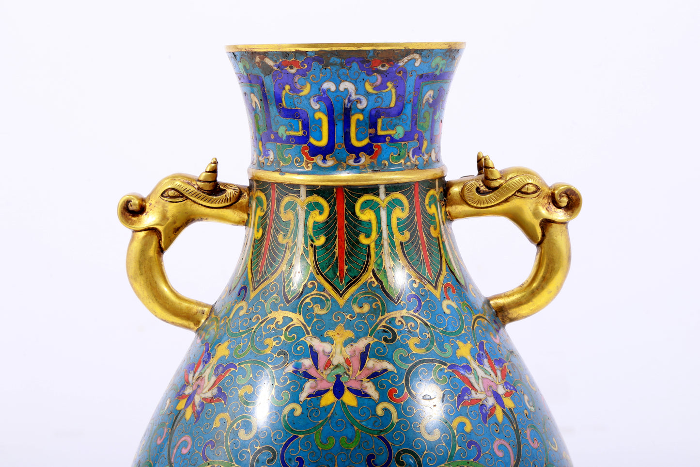 A perfect cloisonne lotus pattern amphora