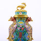 A perfect cloisonne lotus pattern phoenix ear vase with lid