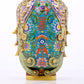 A perfect cloisonne lotus pattern phoenix ear vase with lid