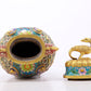 A perfect cloisonne lotus pattern phoenix ear vase with lid