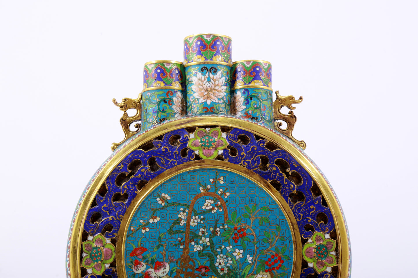 A perfect cloisonné floral amphorae