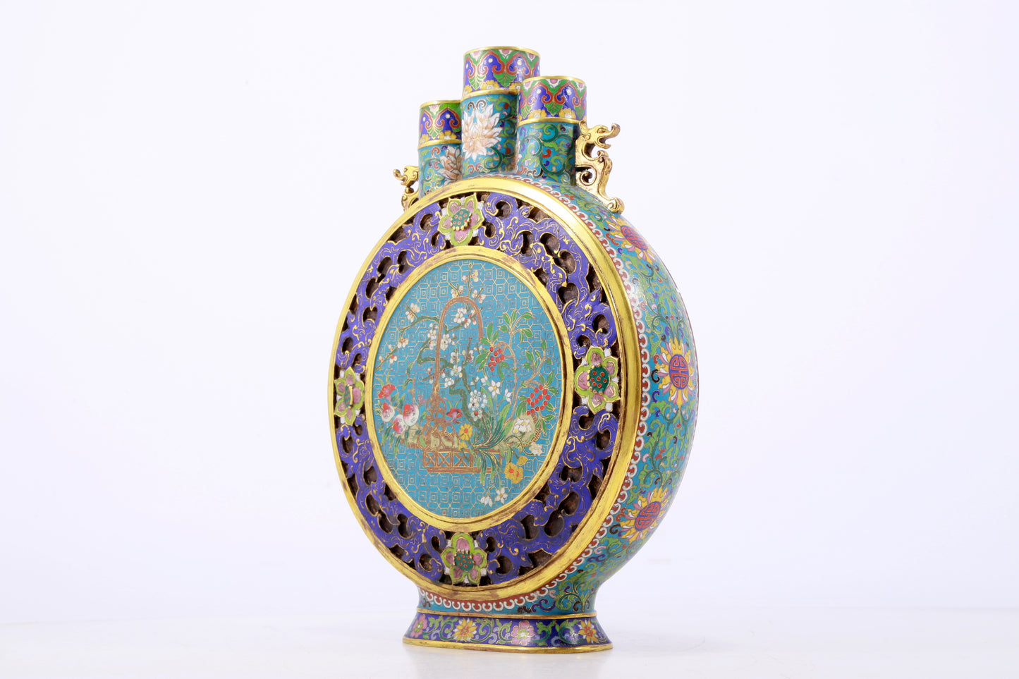 A perfect cloisonné floral amphorae