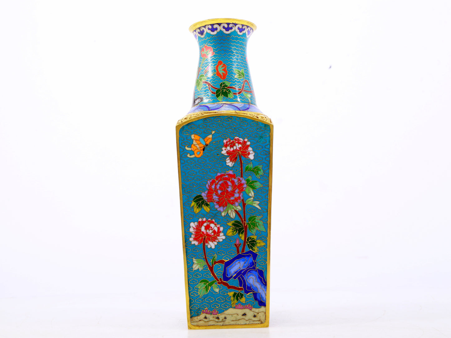 A pair of exquisite cloisonne 'butterfly flower' vases