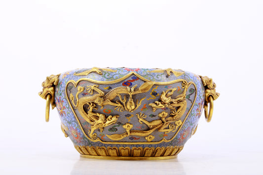 A perfect cloisonné 'Lotus and Dragon' pattern binaural pen washer