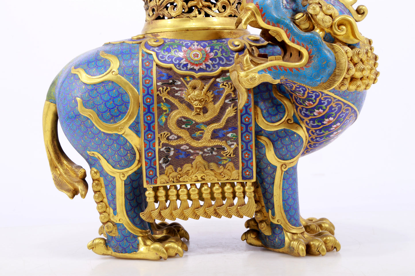 An exquisite cloisonné auspicious animal censer