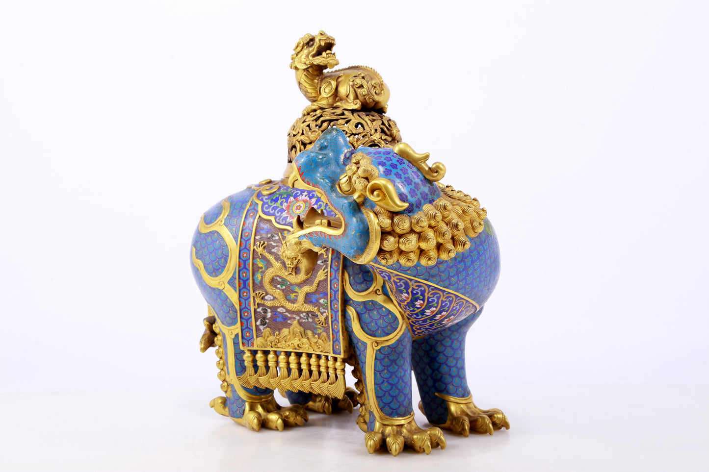 An exquisite cloisonné auspicious animal censer