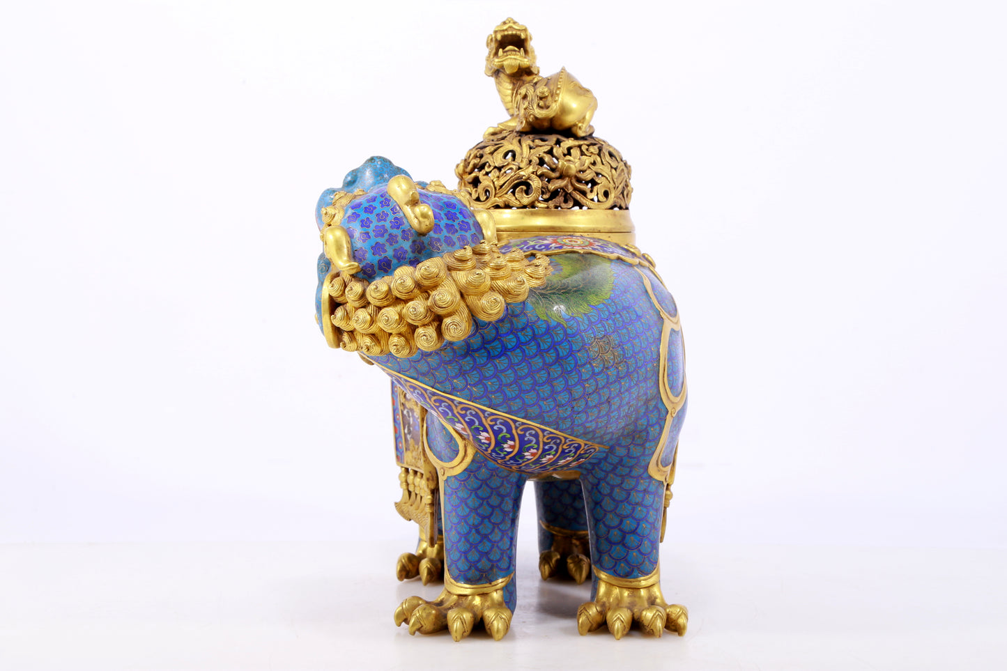 An exquisite cloisonné auspicious animal censer