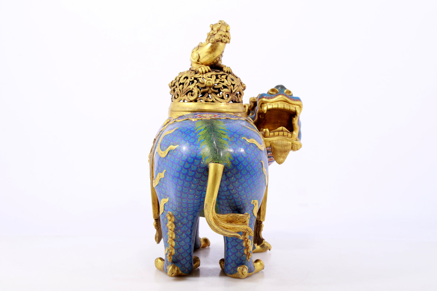 An exquisite cloisonné auspicious animal censer