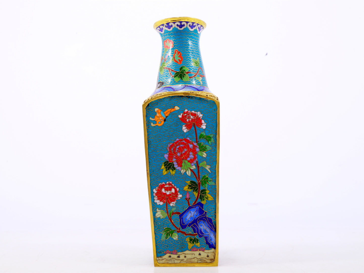 A pair of exquisite cloisonne 'butterfly flower' vases