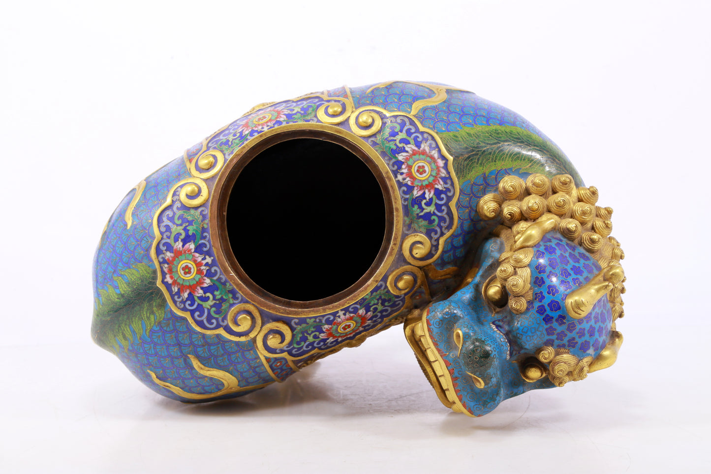 An exquisite cloisonné auspicious animal censer