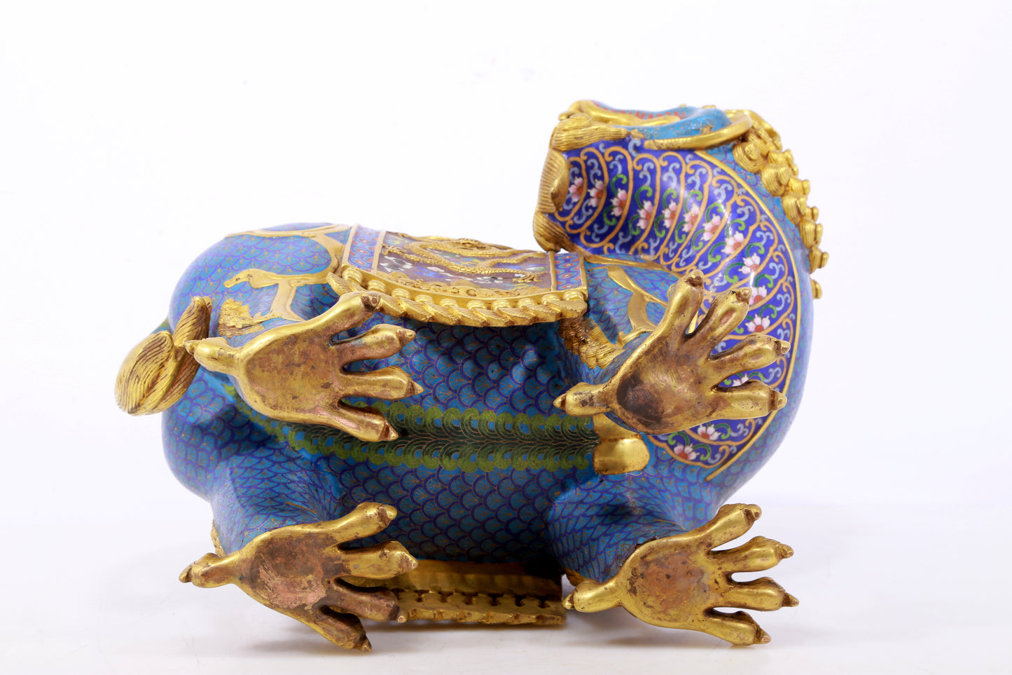 An exquisite cloisonné auspicious animal censer