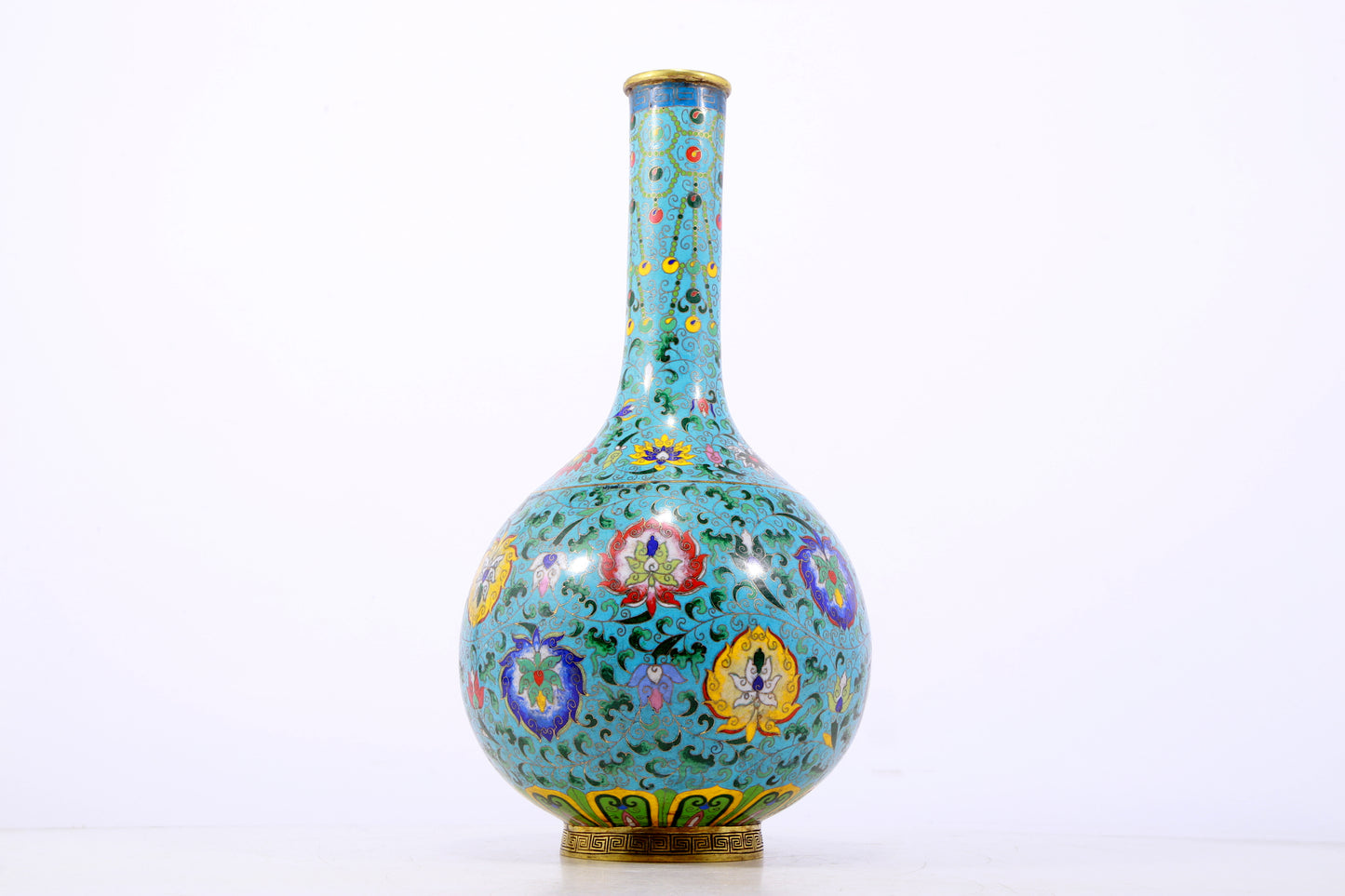 An exquisite cloisonné vase with lotus pattern