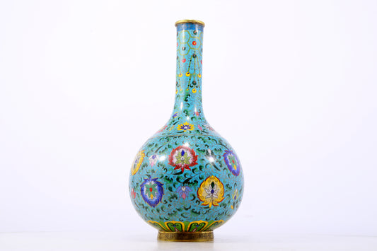 An exquisite cloisonné vase with lotus pattern