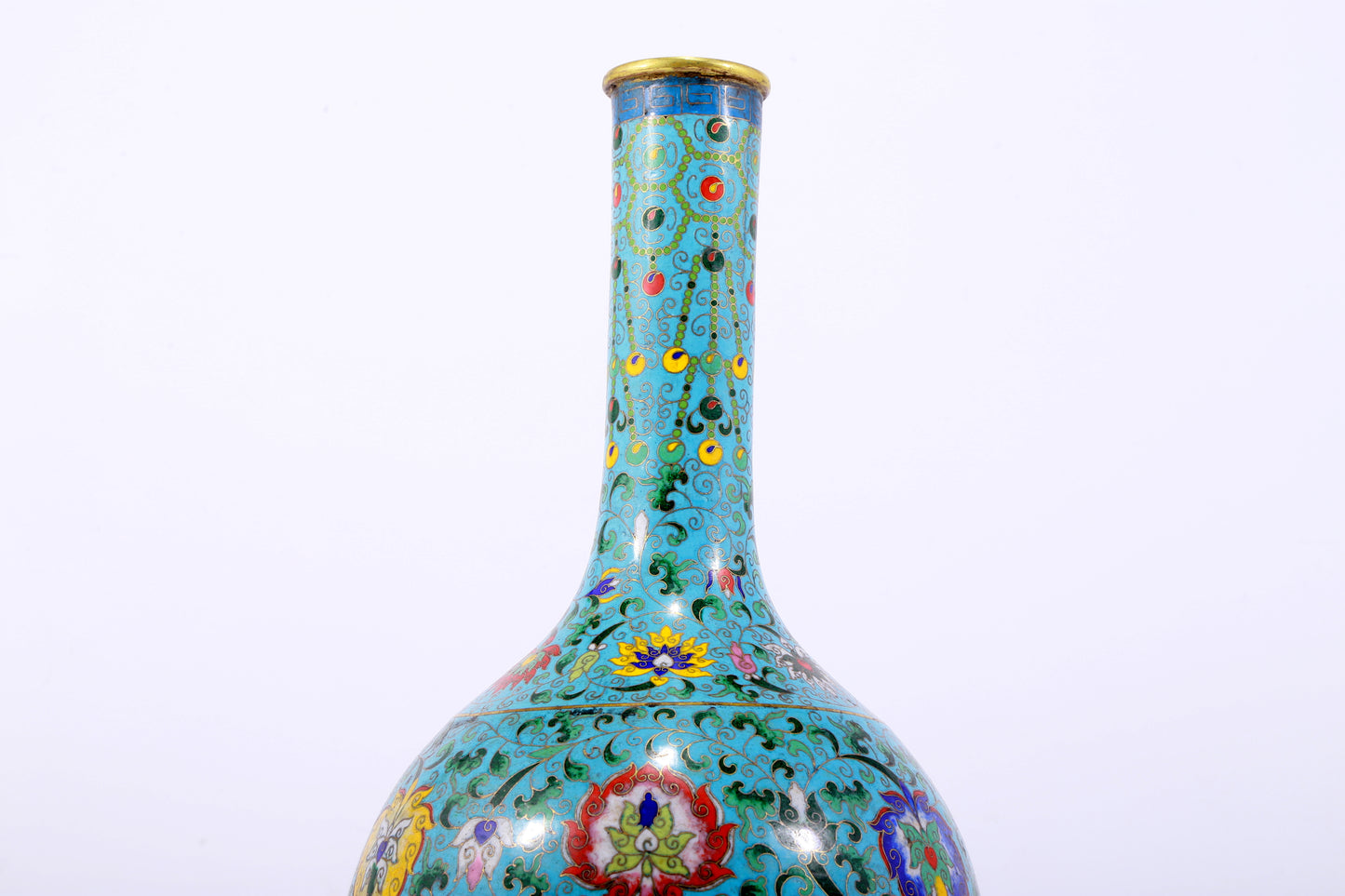 An exquisite cloisonné vase with lotus pattern