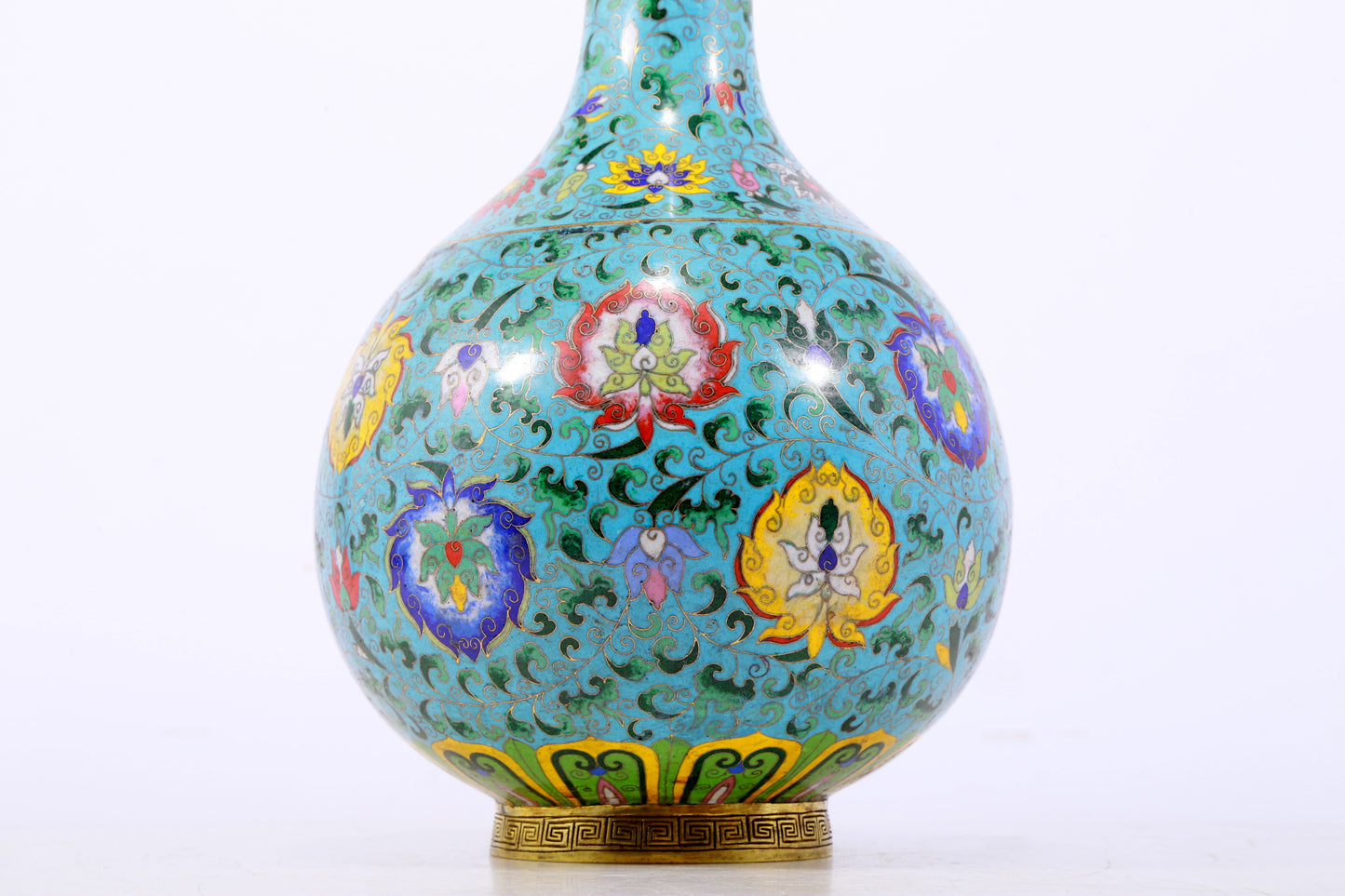 An exquisite cloisonné vase with lotus pattern