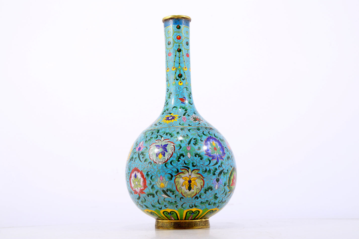 An exquisite cloisonné vase with lotus pattern