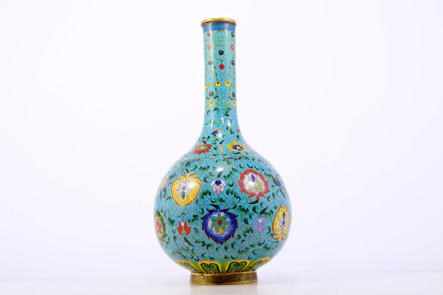 An exquisite cloisonné vase with lotus pattern