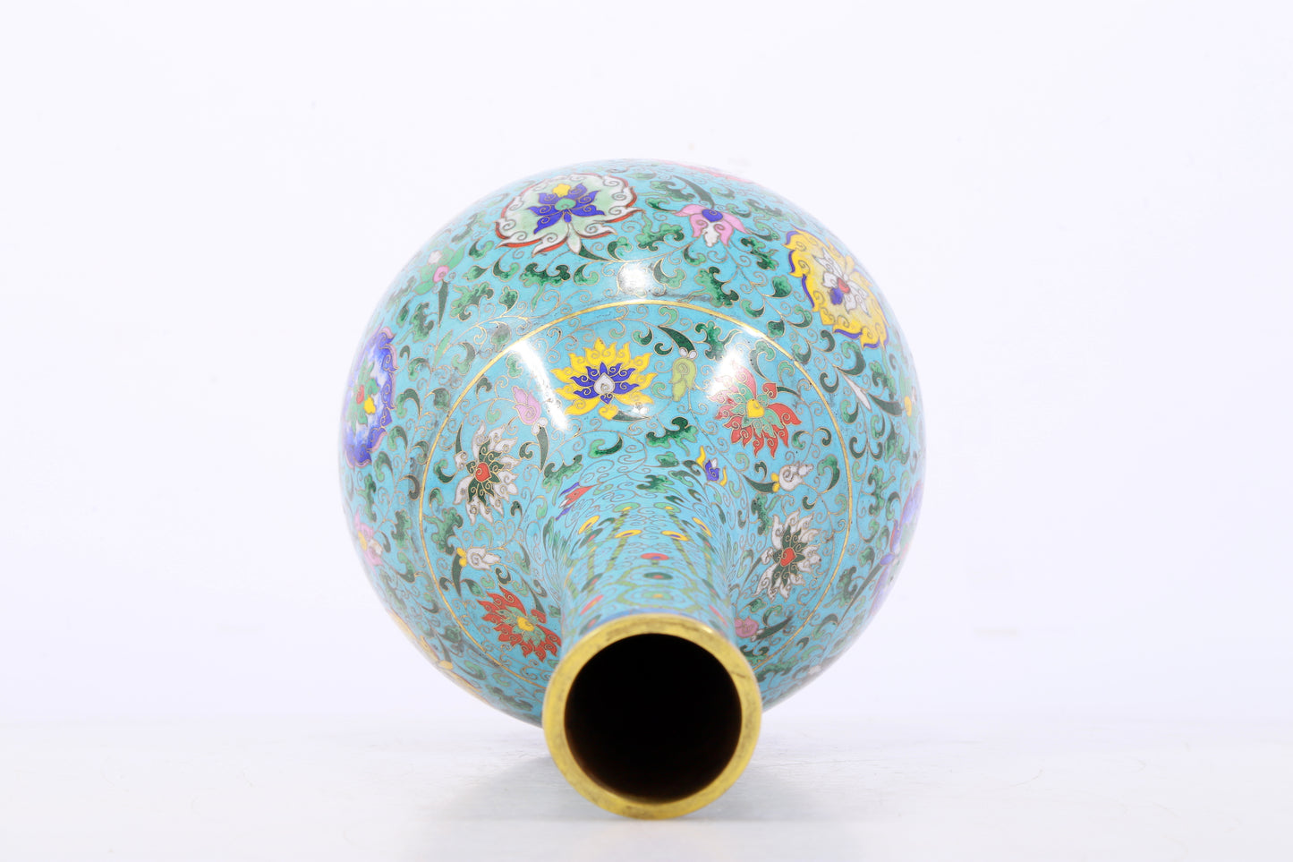 An exquisite cloisonné vase with lotus pattern