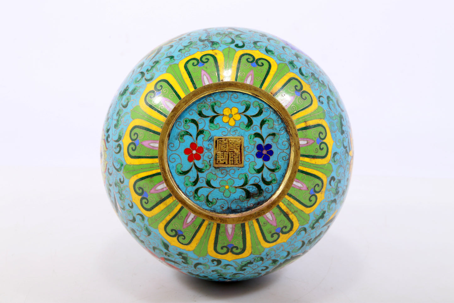 An exquisite cloisonné vase with lotus pattern