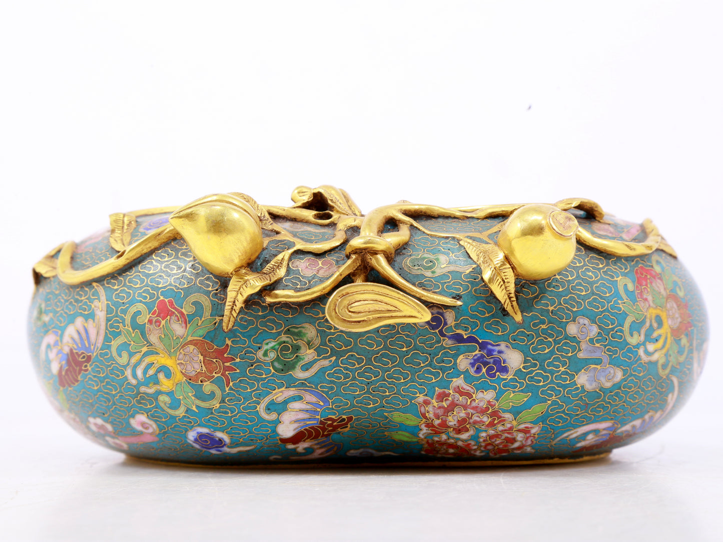 A Perfect Cloisonné 'Flowers and Bats' Pattern Peach Shape washer