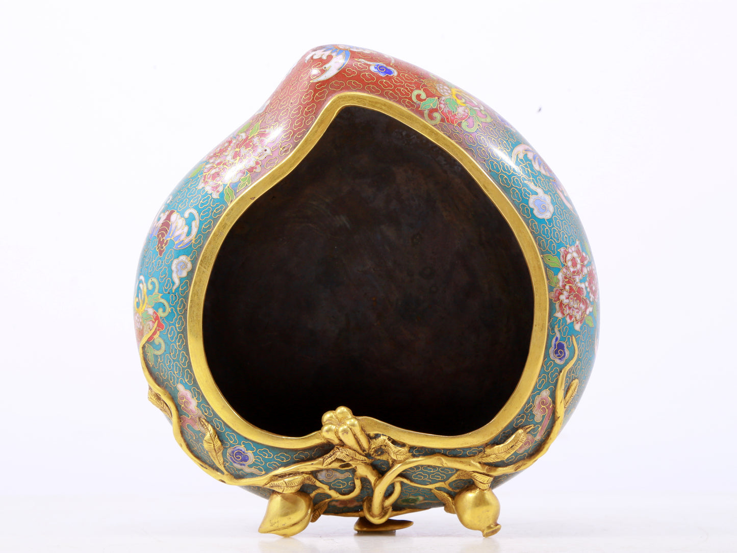 A Perfect Cloisonné 'Flowers and Bats' Pattern Peach Shape washer