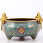 An exquisite cloisonné tripod censer with lotus pattern and dragon ears