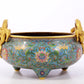 An exquisite cloisonné tripod censer with lotus pattern and dragon ears