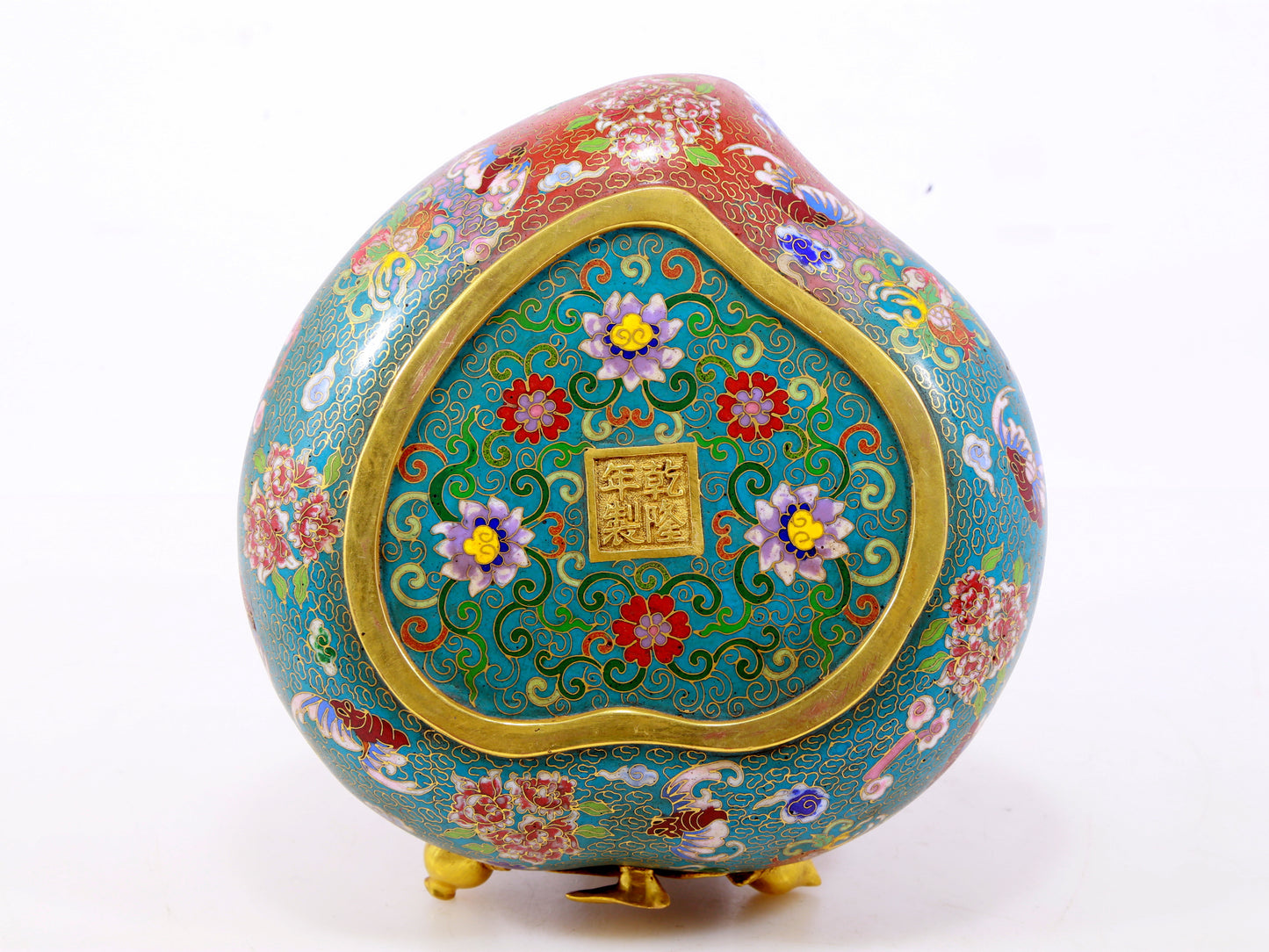 A Perfect Cloisonné 'Flowers and Bats' Pattern Peach Shape washer