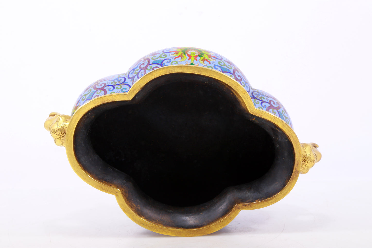 An exquisite cloisonne tangled lotus pattern elephant ear censer