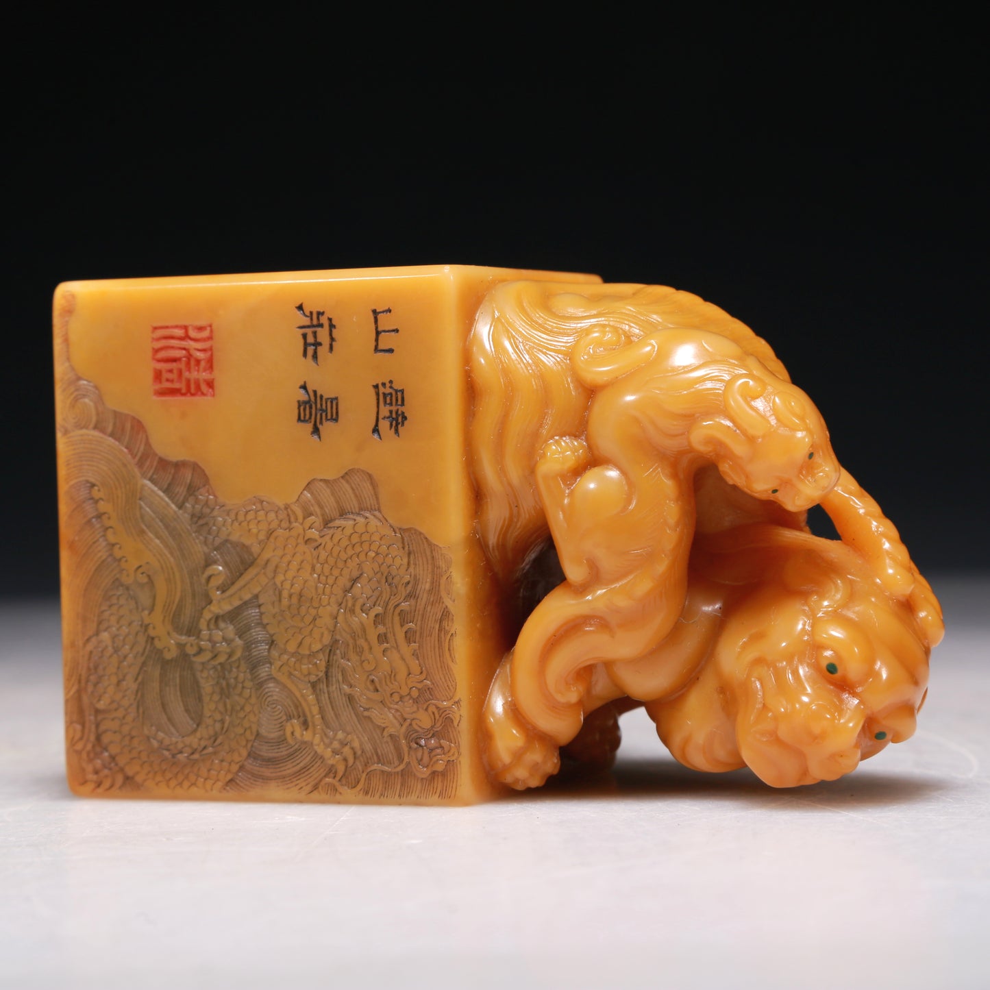 A Precious Tianhuang Stone 'Kylin' Seal With A Soapstone Stand