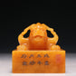 A Precious Tianhuang Stone 'Auspicious Beast' Seal With A Soapstone Painted 'Landscape' Stand With Poem Inscriptions