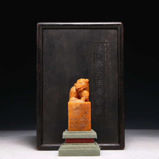 A Precious Tianhuang Stone 'Lion' Seal With A Zitanwood Box