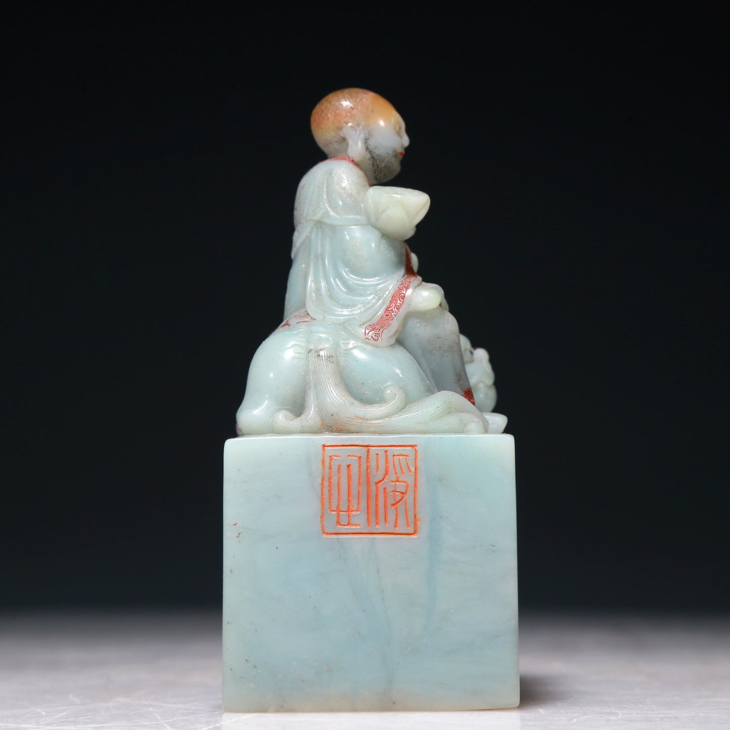 A Precious Soapstone 'Arhat' Seal With A Zitanwood Box