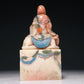 A Precious Soapstone Painted 'Arhat' Seal With A Zitanwood Box