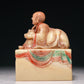 An Exquisite Soapstone Painted 'Arhat Seated On A Beast' Seal